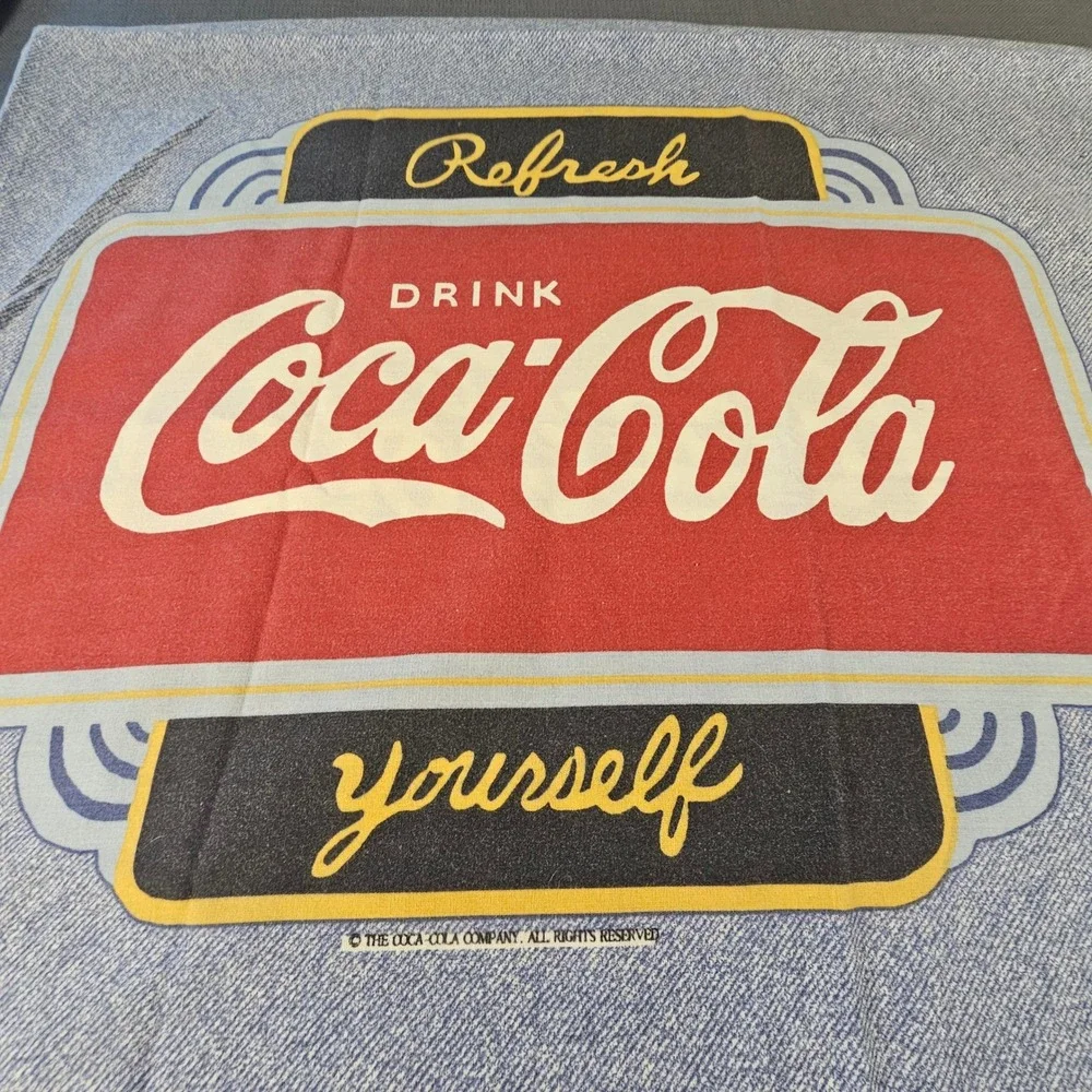 Coca-Cola Vintage Style Denim Print Pillowcase Refresh Yourself Double Sided
